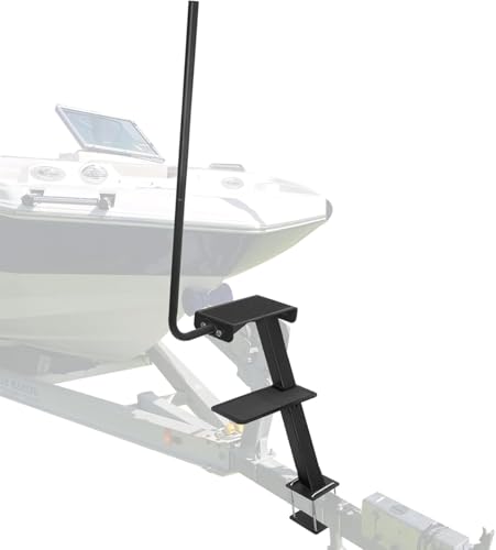 OUTPRIZE Boat Trailer Step, Heavy Duty Steel 2 Steps Ladder for Boat Trailer Tongue with Left or Right Adjustable Handrail, 450lbs Capacity, Black by OUTPRIZE - Used condition - US$75.23