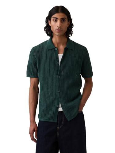 GAP Men's Short Sleeve Button Front Sweater, Deep Hunter 505, X-Large