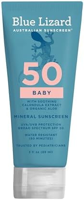 BLUE LIZARD Baby Mineral Sunscreen with Zinc Oxide, SPF 50+, Water Resistant, UVA/UVB Protection with Smart Cap Technology - Fragrance Free, 3 Ounce Tube