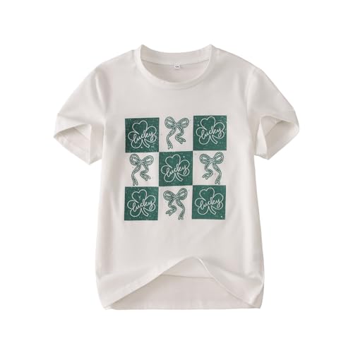 Kids St Patricks Day Shirt Girls Bow Shamrock Clover Lucky Graphic T-Shirt Irish Short Sleeve Tee Tops 7-12 Years