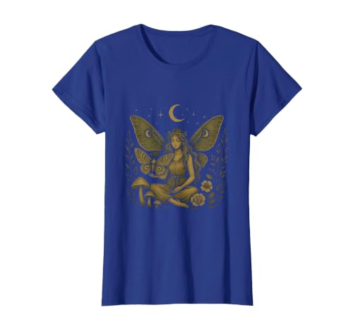Fairy core Luna Moth Goth Butterfly Moon Fairycore Clothing T-Shirt, Women, Royal Blue, Medium
