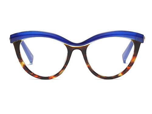 Allt Vintage Cat Eye Optical Eyewear Half Tinted Frame Mod Eyeglasses with Clear Lenses For Women (Blue/Leopard)