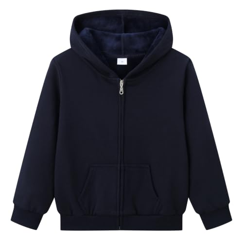 Image of Kids Zip Up Hooded Boys Girls Fleece Deep Blue Hoodie Sweatshirt 8-9 Years