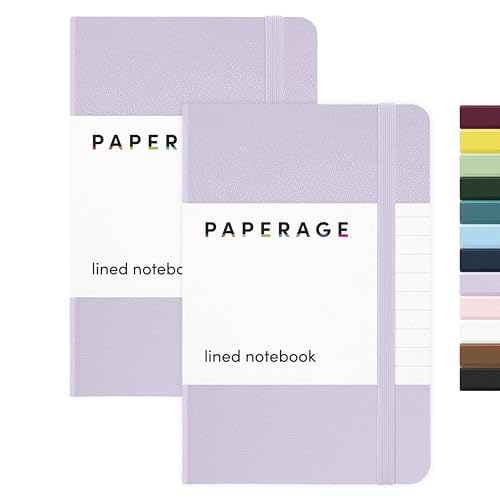 PAPERAGE Lined Pocket Journal Notebook, Lavender, 160 Pages, 3.6" x 5.6", 100 GSM Thick Paper, Hardcover