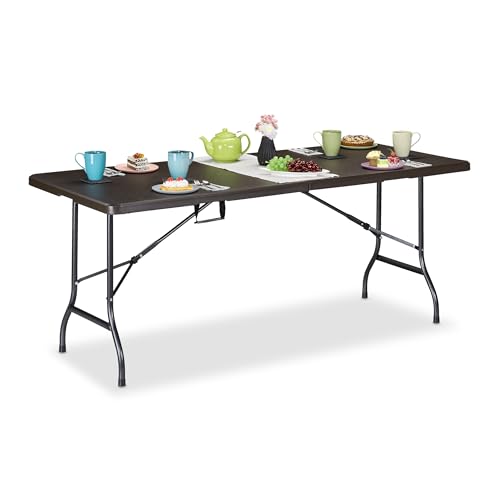 Relaxdays Gartentisch, klappbar, HBT: 72 x 180 x 74 cm, Kunststoff, Stahl, wetterfest, 8 Personen, Campingtisch, braun