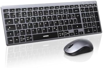 UGREEN Bluetooth Tastatur Maus Set kabellos (Bluetooth+2.4G) | Wiederaufladbare Scherentastatur mit Maus 4000 DPI, Ultraslim Tastatur und Funkmaus für Windows/macOS/Linux-QWERTZ La