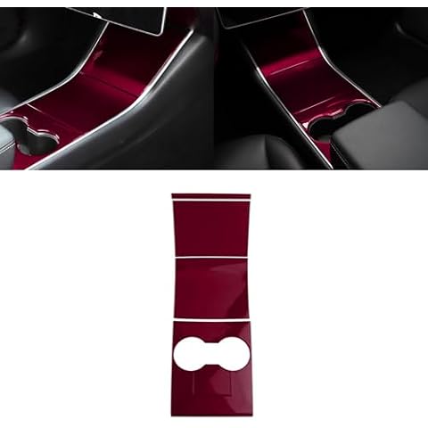 x xotic tech Center Console Wrap Water Cup Holder Panel Cover Kit, Wine Red, Compatible with Tesla Model 3 Model Y 2017-2020 Cover