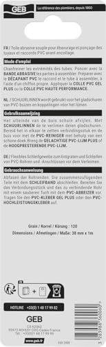 GEB Schleifband zur Vorbereitung von Oberflächen zum Schweißen oder Kleben. Weich und von Hand reißbar für mehr Manövrierbarkeit. Halterung aus Baumwollgewebe, Körnung 120 – 38 mm x 1 m