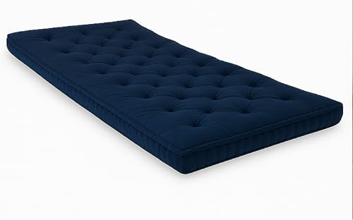 Image of ATOOTFUSION Cotton Floor Mattress, 4 inch Thick Tufted Cushion, 72 x 30 inch, Foldable, Rollable Light Weight Cotton Mattress (Navy Blue)