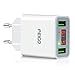 Produktbild FEIGO USB Ladegerät 2-Port 5V/2.2A Wand Charger Netzteil mit LED Digitaler Anzeige US/EU Reise Stecker für Galaxy S7/Edge/S8/S9/Plus iPhone 6/7/8/Plus/X Bluetooth/Tragbar Geräte (Weiß)