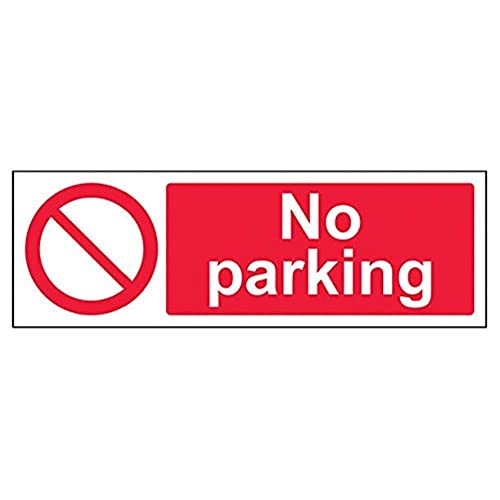 V Safety No Parking Prohibition Sign - Landscape - 300mm x 100mm - Self Adhesive Vinyl, Red, 52012AX-S