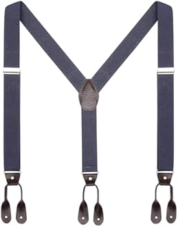 AWAYTR Mens Brown Button End Suspenders - Adjustable Elastic Y Shape Tuxedo Suspender