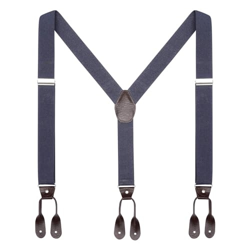 AWAYTR Mens Brown Button End Suspenders - Adjustable Elastic Y Shape Tuxedo Suspender