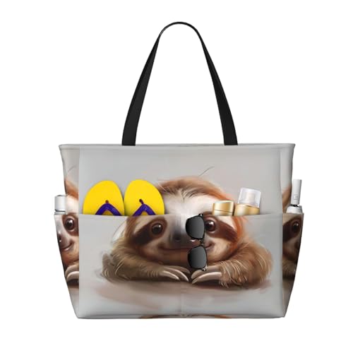 Adorable Sloth Print Each Travel Bag Large Capacity Tote Bags Foldable Pool Bag Zipper Handbags Vacation
