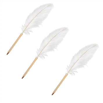 3 Pcs White Retro Feather Ballpoint Pen Exquisite Siganture Pen Ballpoint Pen for Wedding Office Business Gift Pens for Signing Artwork Journal Writing Ballpoint Pens and Refills and Refills