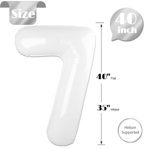 Image of White 7 Balloon, Translucent Number Balloons 40 Inch, 7th Birthday Decorations, White Party Decoration for Women Men, Number 7 Balloon