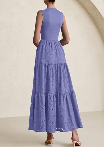 Image of PRETTYGARDEN Summer Dresses for Women 2026 Casual Eyelet Sleeveless Wedding Guest Maxi Dress Tank Top Sundress with Pockets