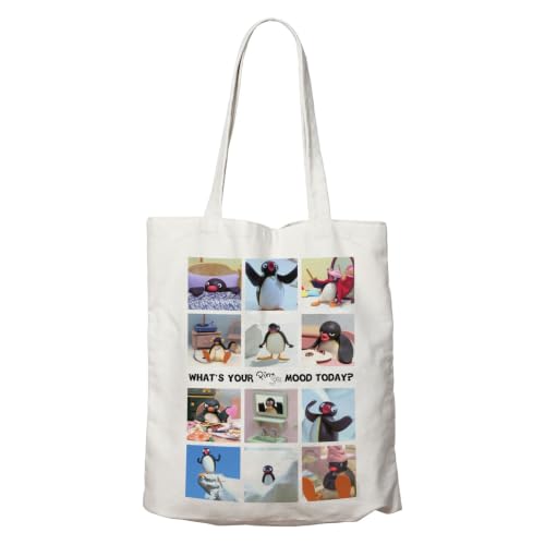 Image of FaNaTtik Pingu™ Moods Tote Bag – Officially Licensed 100% Cotton Shopping Bag Featuring 12 Pingu Expressions | Reusable Eco-Friendly Tote | 400 x 400mm