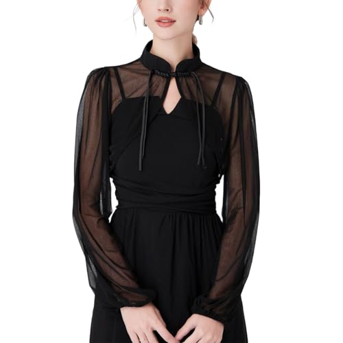 La Mejor Recopilación de Toreras para Mujer que puedes comprar esta semana. 43 HXNH - Elegante cuello falso desmontable de manga larga para mujer, versátil chal negro con manga larga para elegante tul, Bk, M