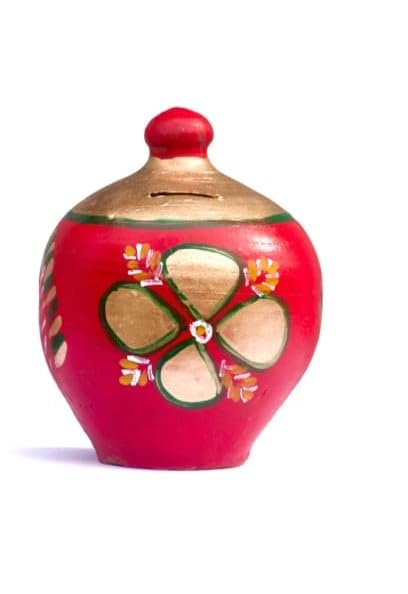 Keshika Clay Made Round Shape Piggy Money Bank Terracotta Clay Coin Bank/Undiyal/mitti gullak/Coin Box Gift for Kids Multi-Coloured (Flower Print, 2)