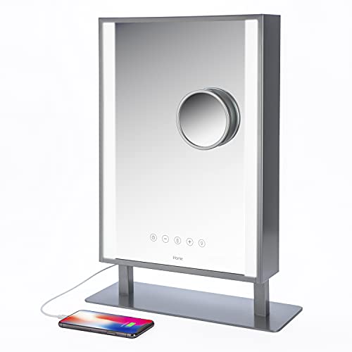 iHome Beauty Studio PRO Vanity Stereo Speaker with Bluetooth Speakerphone USB Charging and Removable 10x Detail Mirror
