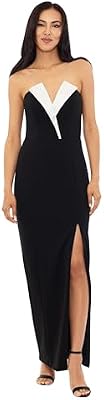 Betsy & Adam Women's Long Strapless Stretch Scuba Crepe Tuxedo Dress, Black and White, 10