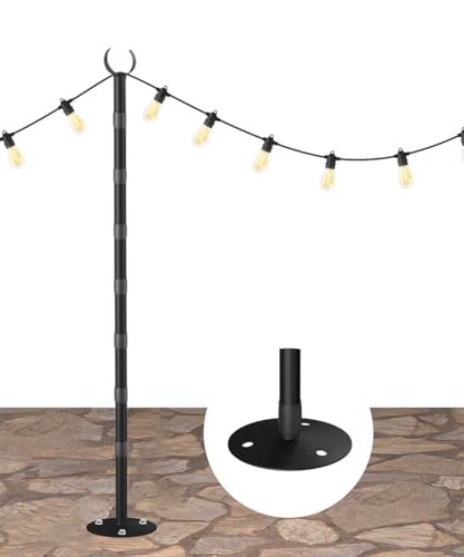 Tigerden 10Ft String Light Poles for Hard Surfaces, Outdoor Light Stand for Backyard, Garden & Patio Party Lighting, Heavy-Duty Metal Poles with Waterproof Finish, Rustproof & Adjustable