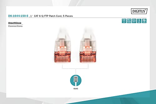 DIGITUS Cat 6 S-FTP Patch Cable – LSZH, Copper, AWG 27/7, Grey, 15 m (Pack of 5)