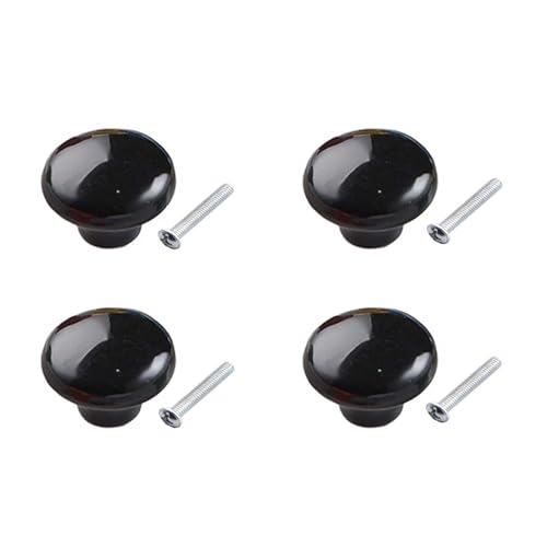 VIPERMARK 4 Pack Black Ceramic Knobs - Round Colored Drawer Handles for Kitchen Cabinets, Dresser & Wardrobe Door Hardware (Set of 4)