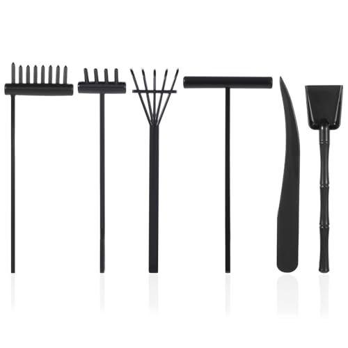 Thinp 6 Pcs Mini Zen Garden Kit, Small Zen Garden Rake Tools Mini Sand Zens Tools for Gardening-Sand Meditation Accessories for Home Office Desktop Decor