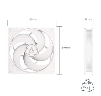 ARCTIC P14 PWM PST - PC Fan, 140mm Case Fan with PWM Sharing Technology (PST), Pressure-optimised, Quiet Motor, Computer, Fan Speed: 2001700 RPM (0 RPM <5%) - White