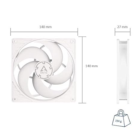 ARCTIC P14 PWM PST - PC Fan, 140mm Case Fan with PWM Sharing Technology (PST), Pressure-optimised, Quiet Motor, Computer, Fan Speed: 2001700 RPM (0 RPM <5%) - White