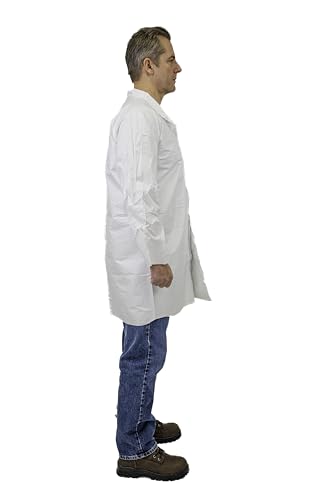 Lakeland MicroMax Lab Coat Disposable, Lightweight, Long Sleeves, Snap Closure and Serged Seams, White, 2X-Large (30 Pack)