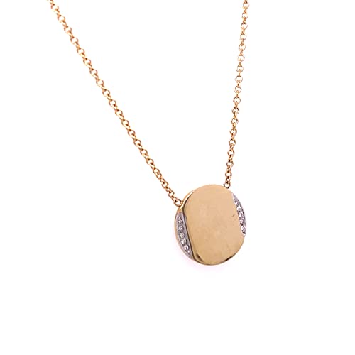 Yellow gold high polished circle coin necklace with natural diamond accents