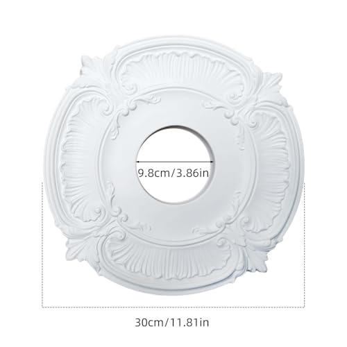 NICENEEDED PU Deckenmedaillon 12 Zoll Außendurchmesser X 3.9 Zoll Innendurchmesser Vintage Geschnitzte PU Deckenmedaillon Weiß