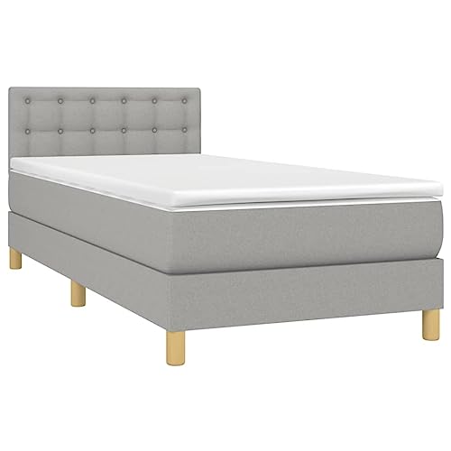 vidaXL Boxspringbett mit Matratze Einzelbett Bett Polsterbett Bettgestell Schlafzimmerbett Bettrahmen Lattenrost Hotelbett Hellgrau 90x200cm Stoff