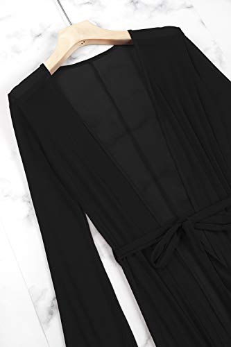 Pink Queen Women's Long Sleeve Flowy Maxi Swimsuit Tie Front Robe Cover Up4