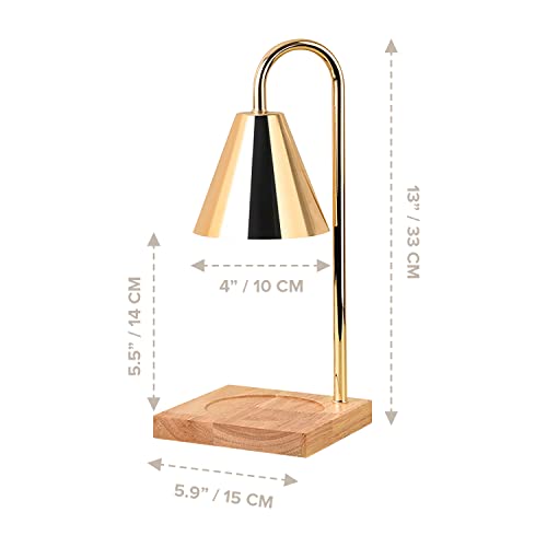 Candle Warmer - Elegant Candle Lamp With Dimmer Switch & Light Bulb - Candle Wax Warmer For 3 Wick Candle & Candle Jars - Plug In Wax Warmer - Gold Candle Holder With Light Wood Base (1-Pack) #TOP1