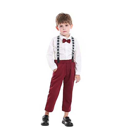 Baby Toddler Boys Gentleman Outfits Long Sleeve Bowtie Dress Shirts + Suspender Pants Suits Clothes Sets2