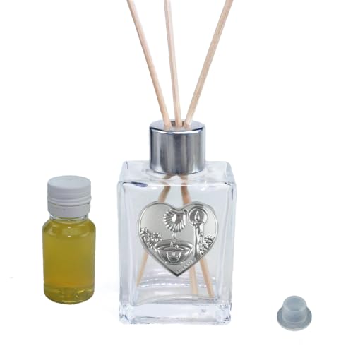 DLM35039 Profumatore in Vetro Icona Fonte Battesimale Candela Cuore Battesimo Diffusore bomboniera
