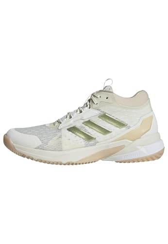 adidas Crazyflight 6 Tênis feminino de cano médio para uso interno, Branco/dourado metálico/areia cristalina, 38