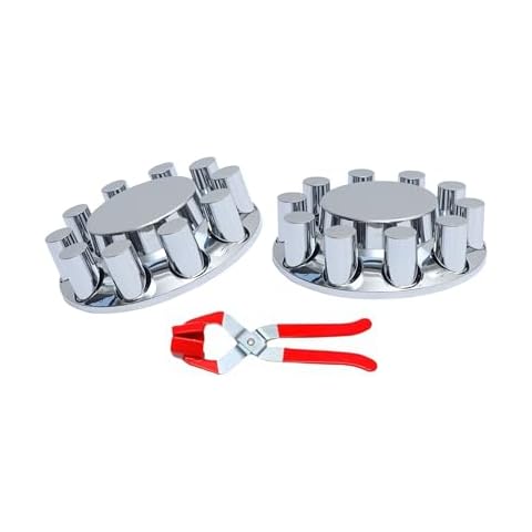 JESONN Plastic ABS Chrome Plated Front Axle Cover Kits Hub Caps for Semi Trucks with Thread-on 33mm Lug Nut Covers Removable Caps (Flat Top) Cover