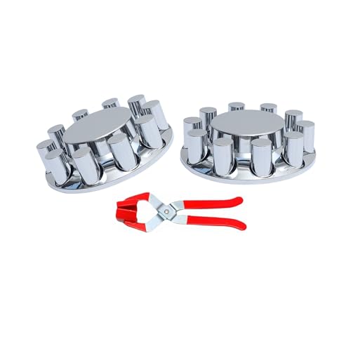 JESONN Juego de tapas de eje delantero de plástico ABS cromado para semirremolques con tapas de tuerca de llanta de rosca de 33 mm, tapas extraíbles (parte superior plana)