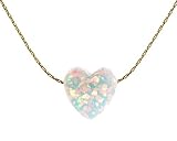White Opal Heart Necklace Charm 14k Gold Filled cable-wire,Length 16 inch /41 cm+extender