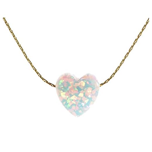 White Opal Heart Necklace, 14k Gold Filled