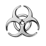 HINSCR The Strain 3D Metal Decals Multicolor Electroplated Zinc Alloy Umbrella Corporation Biohazard Symbol Tail Side Marker Car Stickers(Silver-2.44' 2.44')