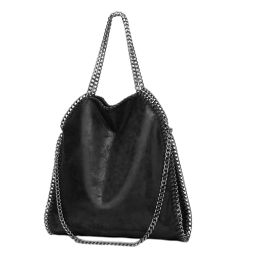 Generisch Pochette chaîne, sac à main en PU cuir noir avec poignée en chaîne, sac à main pour femmes avec grande capacité, sac bandoulière décontracté pour femme, idéal pour le shopping et les