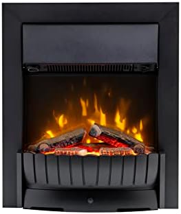 Dimplex Clement Optiflame Inset Electric Fire, Traditional Style, Matte Black, LED Flame Effect Fire with Artificial Logs, 9cm Inset Depth and 2kW Adjustable Fan Heater