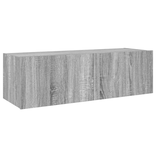 vidaXL Meuble TV Mural avec Lumières LED, Armoire de Télévision Suspendue avec Rangement, Meuble Télé Flottant, Moderne, Sonoma Gris Bois d'Ingénierie
