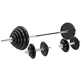 GORILLA SPORTS® Hantelset - 100kg, Langhantelstange 170cm, 18 Hantelscheiben, Gusseisen Gummiert, 2 Kurzhanteln 30mm, 6 Sternverschlüsse, Griff gerändelt, rutschfest - Hantel Set, Gewichten
